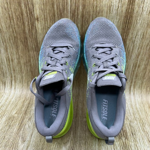 Nike Flyknit Air Max Women's Size 8 Running Shoes Light Charcoal Volt 620659-017 - Picture 6 of 10